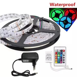 Rgb Waterproof Led Strip Light 5m Rgb Dc 12v Led Strip With Remote Control 5a Power Adapter