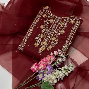 2 Pcs Organza Zarri Beads Work ShirNew Classic Fancy Collection 4 Pcs Khussa (6 To 10) - 10t And Dupatta