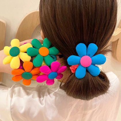 New Korea Exaggerated Sponge Flower Girl Hair Accessories Elastic Hair Bands Rubber Bands Baby Kids Soft Fabric Floral Hair Rope