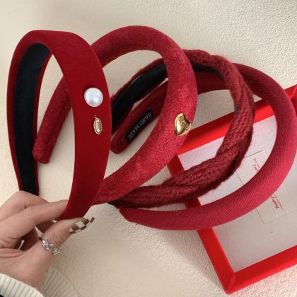 YHJ Red Series Fall and Winter Sponge Hair Bands Advanced Design Headband Fashions Headdress Hair Accessories for Women Girls